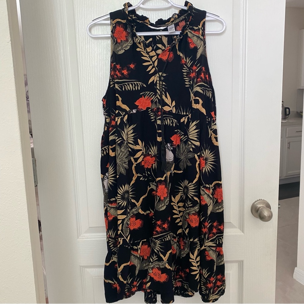 KAKTUS Black Printed Sleeveless Tunic Midi Dress